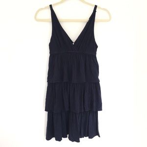 J crew ruffle tiered navy babydoll v neck dress xs